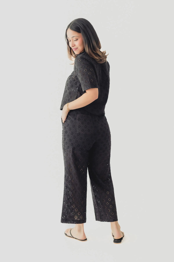 Black Tape Cutwork Embroidery S/S Blouse