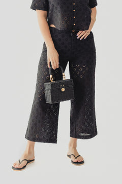 Black Tape Openwork Embroidery Trouser