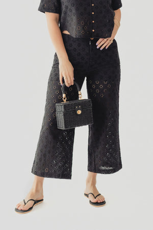 Black Tape Openwork Embroidery Trouser