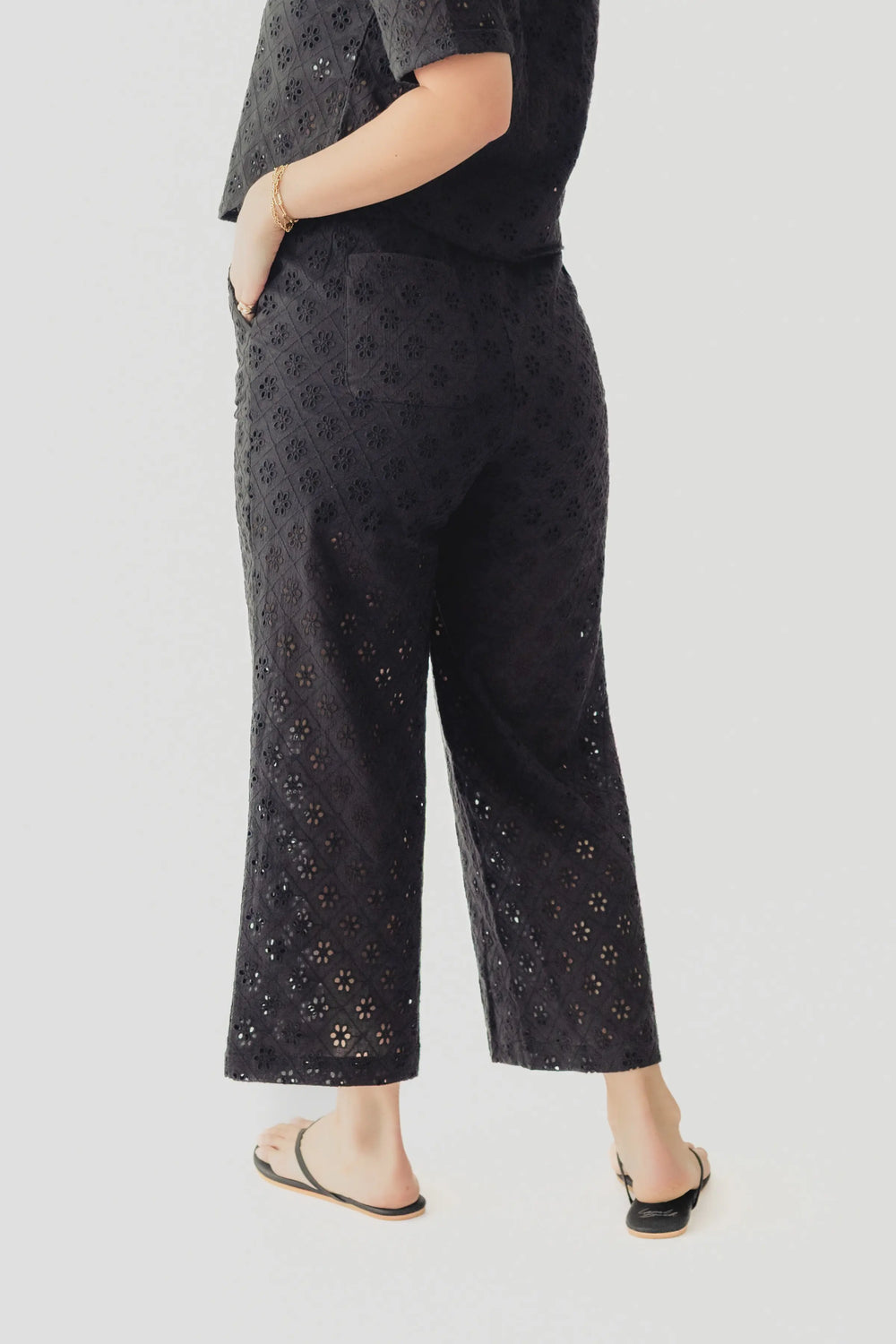 Black Tape Openwork Embroidery Trouser