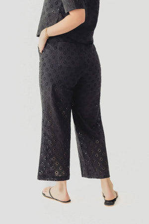 Black Tape Openwork Embroidery Trouser