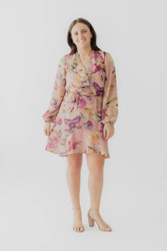 Black Tape Ruffle Belted L/S Dress