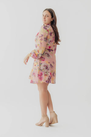 Black Tape Ruffle Belted L/S Dress