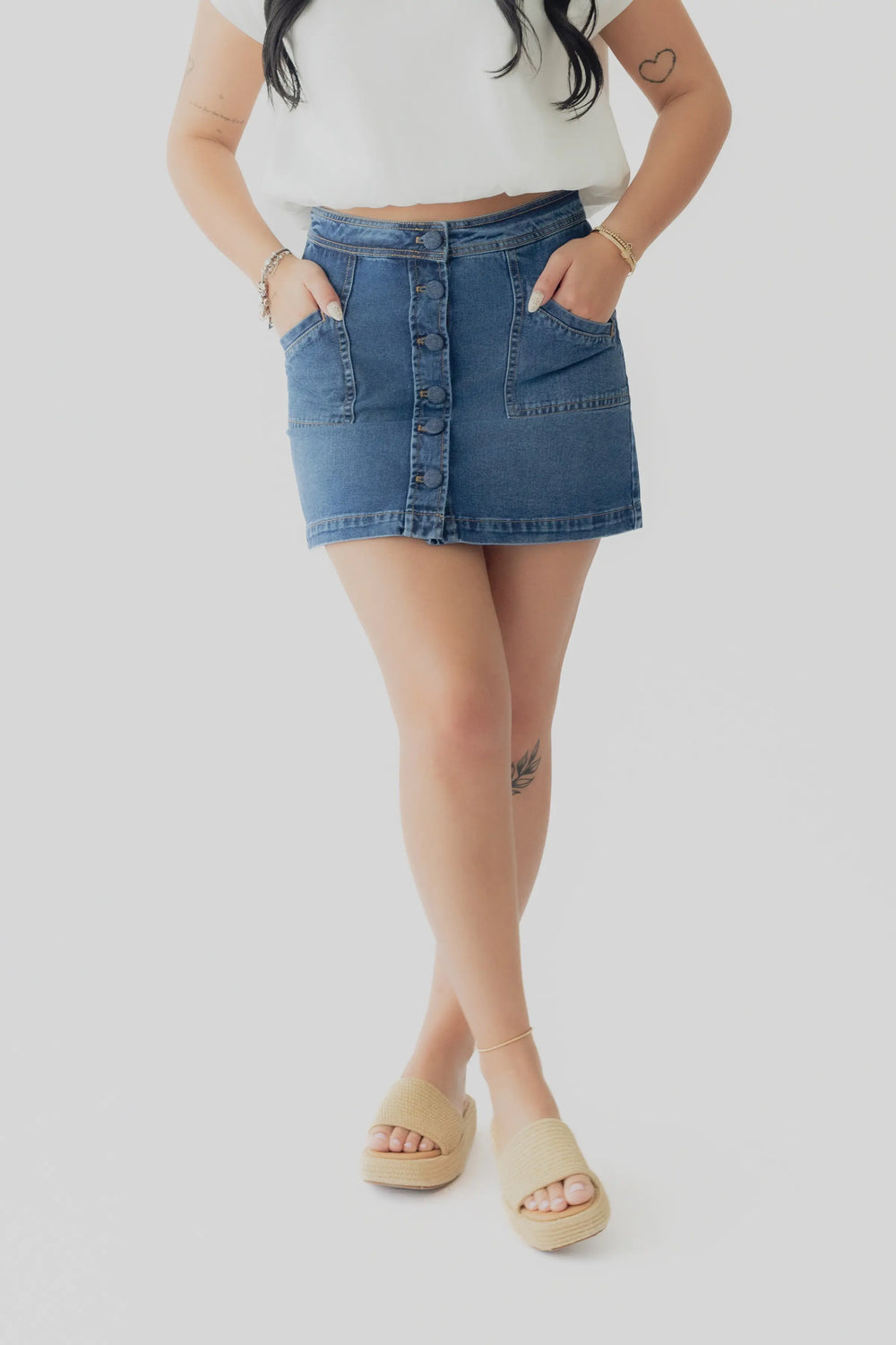 Dex Button Front Denim Mini Skirt