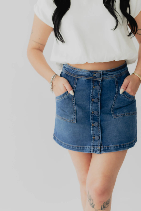 Dex Button Front Denim Mini Skirt